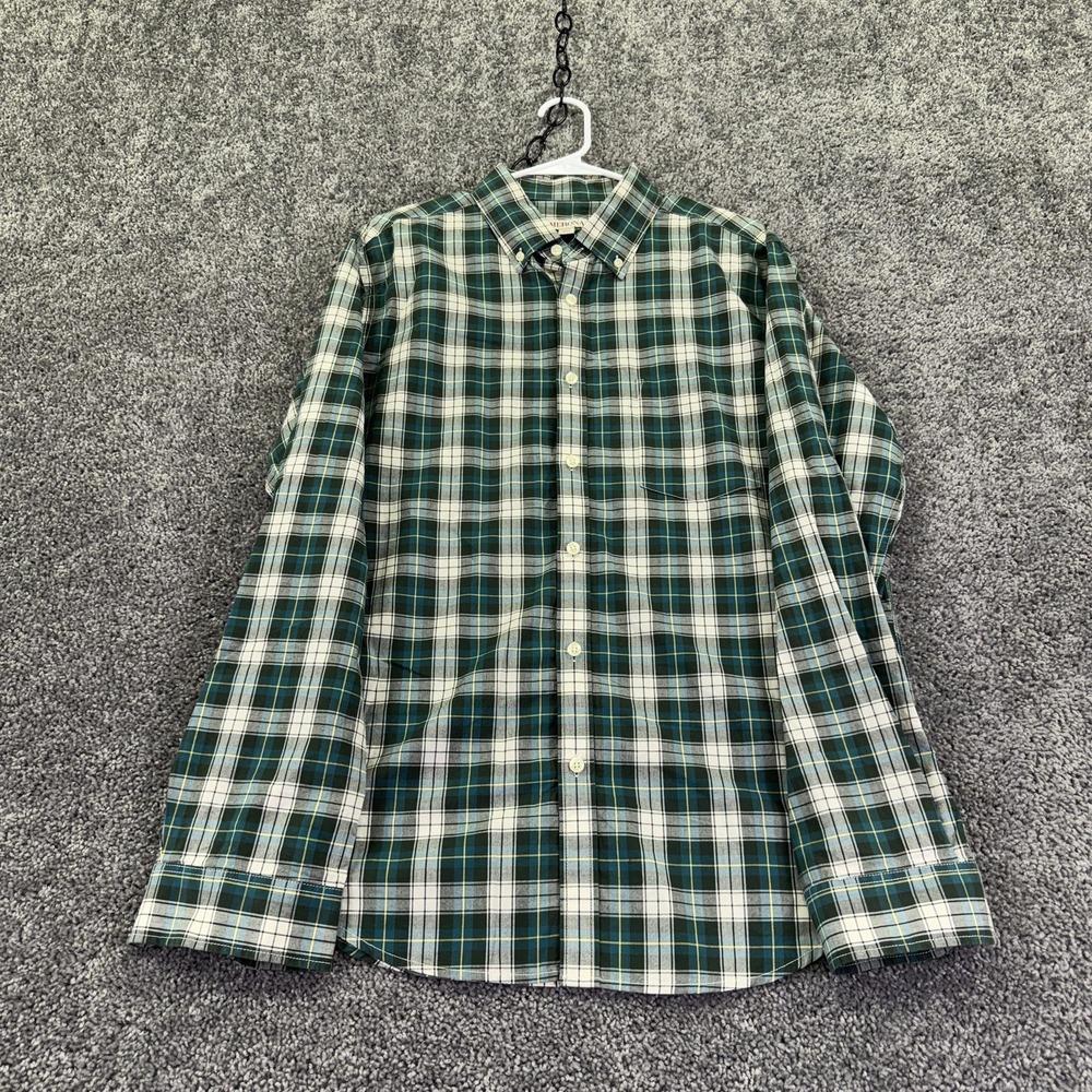 Merona Shirt Mens Large Green Plaid Long Sleeve Button Up Casual Collared Pocket